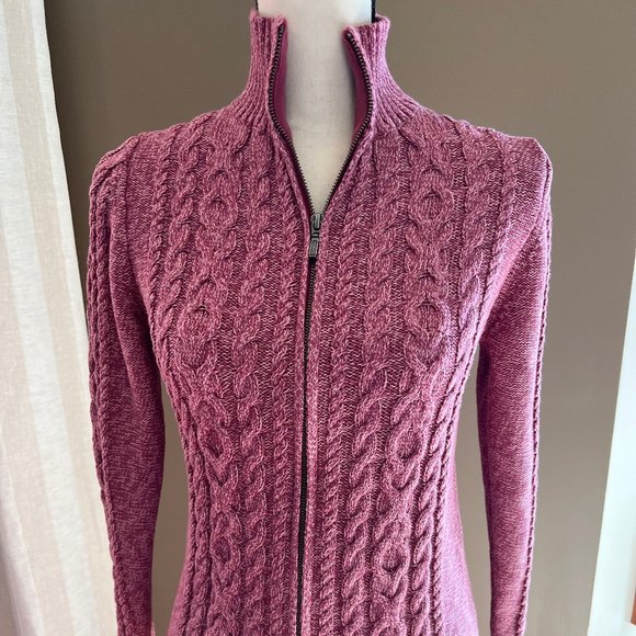 L.L. Bean Sweaters Ll Bean Womens Cable Knit Full Zip Cardigan Sweater Pink Marled Cotton
